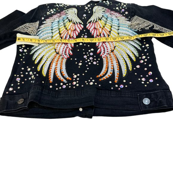 (H-224) Black Stretch Denim Jacket Size S - Picture 11 of 12